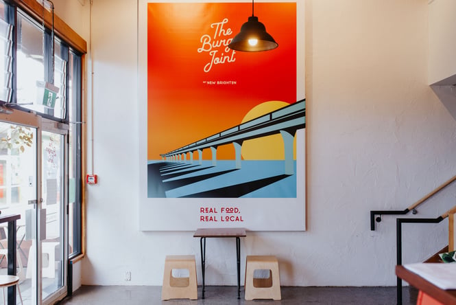 The sunny entrance to The Burger Joint.