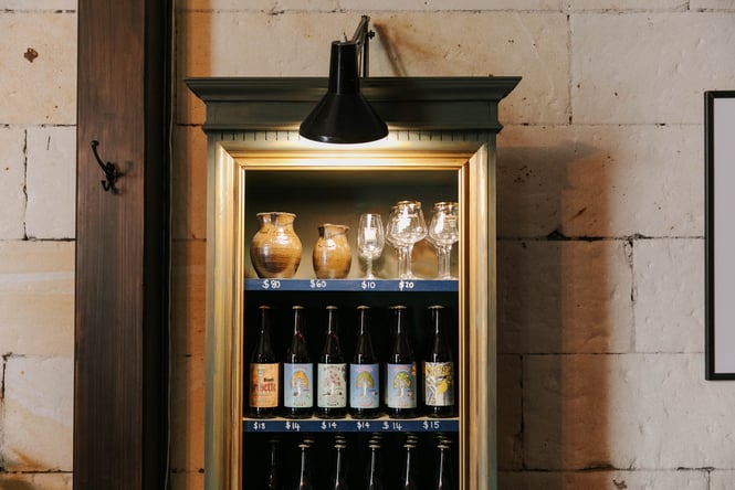 Close up of beer on display.