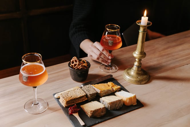 Close up of a cheese board.
