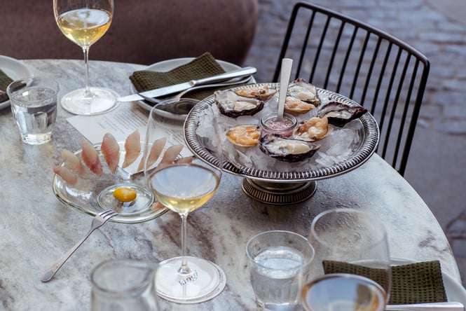 Close of up of oysters at Kingi restaurant.