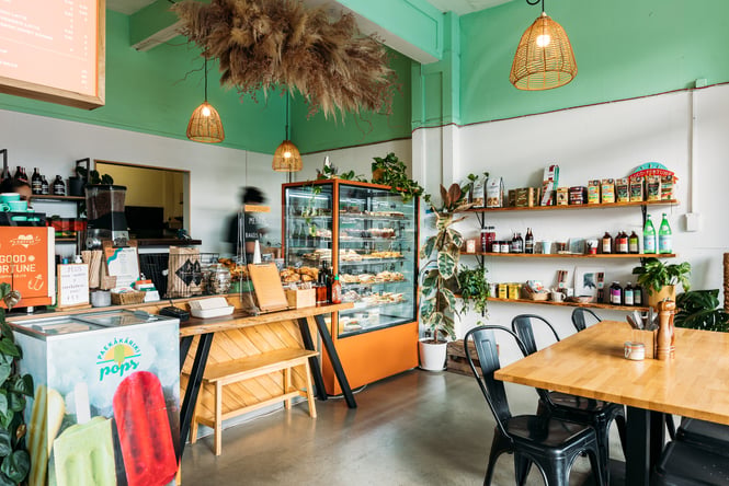 Front counter and cabinet at Beach Road Deli.