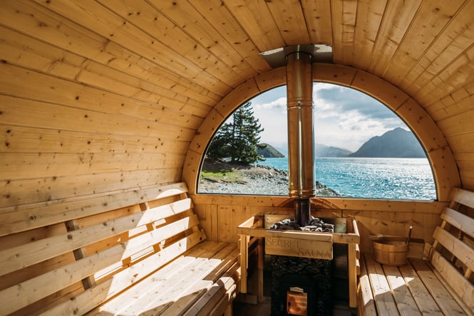 The inside of The Secret Sauna in Wanaka.