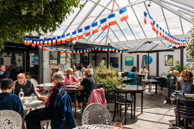 An outdoor French-inspired cafe.
