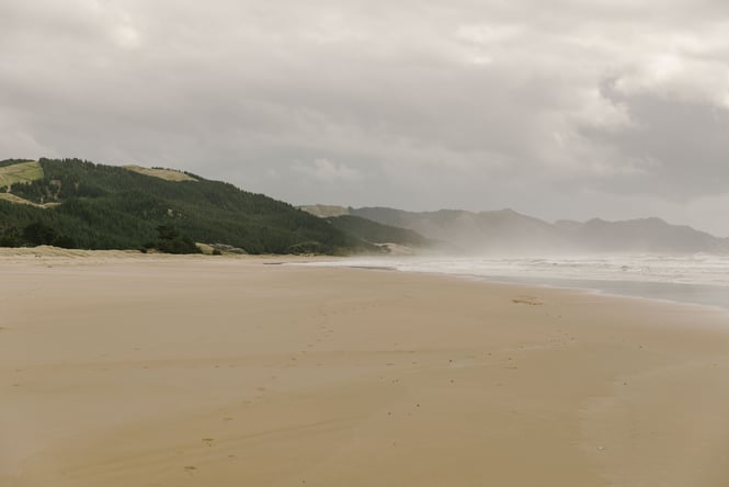 Ocean beach on a cloudy day.