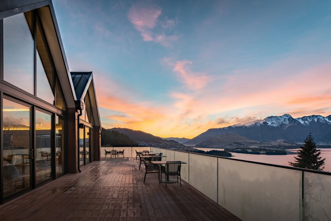 The sun setting over Kamana Lake House.