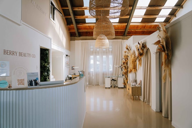 The calming reception area at Berry Beauty in Methven.