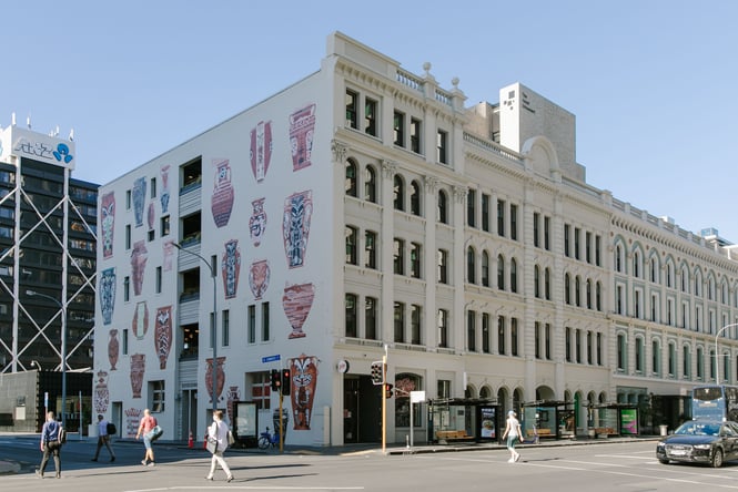 A building on Customs Street Auckland on a sunny day.