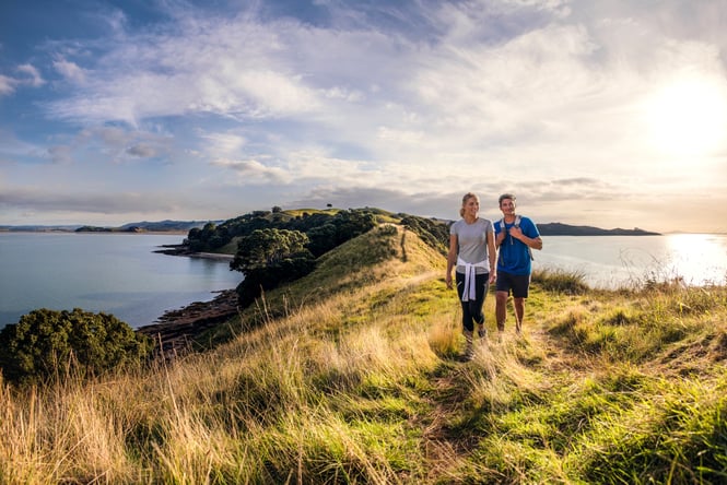Two people walking at Duder Regional Park.