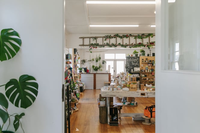 Looking into Simply Eco from an open door.