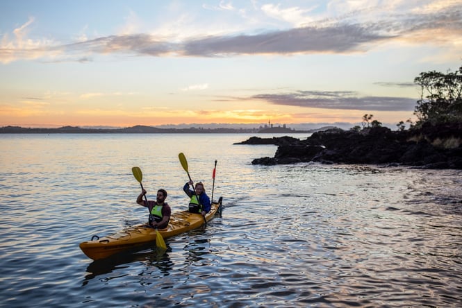 Two people kayaking.