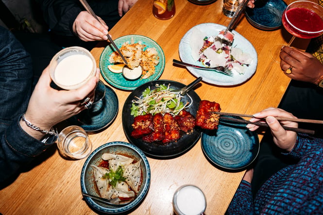 Plates of food on a table.