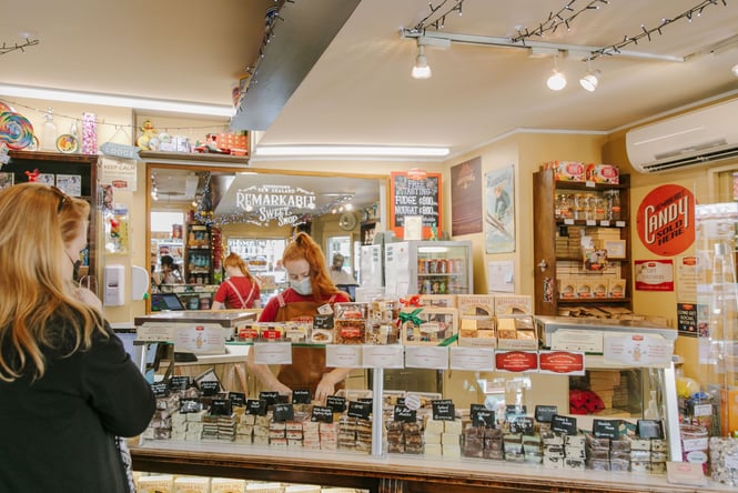 Customers being served at Remarkables Lollie Shop.