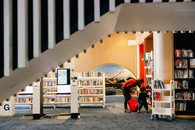 A mother and child in the Rolleston library.