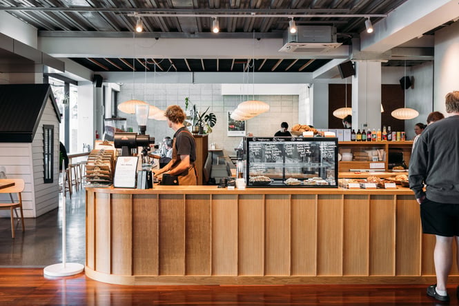 A pretty cafe counter inside Twenty Eight cafe in Lower Hutt.