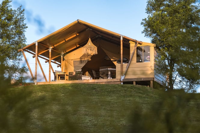 A glamping tent.