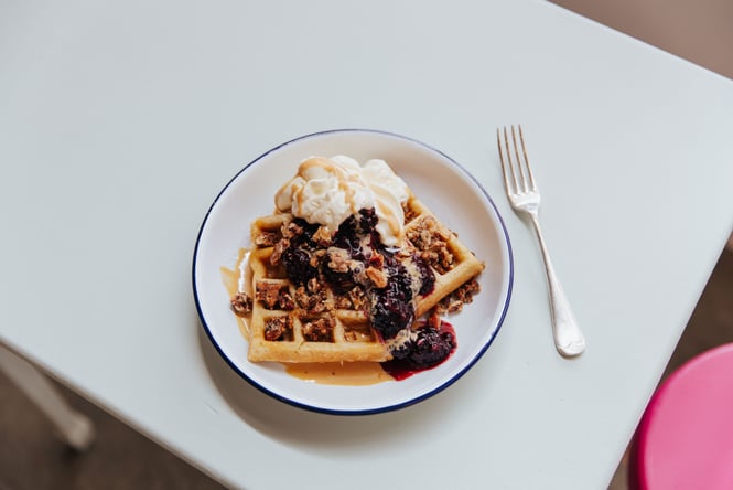 Berries on waffles.