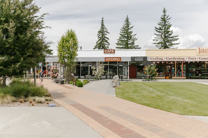 The Twizel shops on an overcast day.