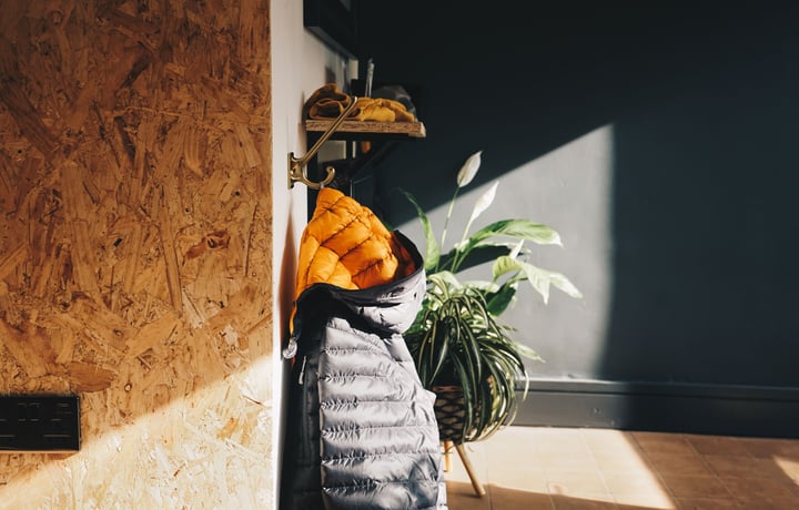 Photo of puffer jacket hanging up by Rick Barrett.