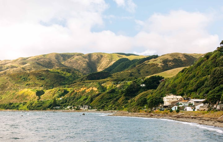 A view of Pukerua Bay in Porirua at sunset.