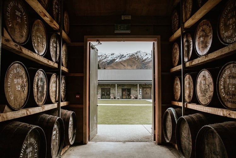 Cardrona Distillery looking out to the mountains.