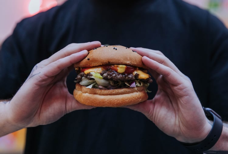 Close up of a burger.