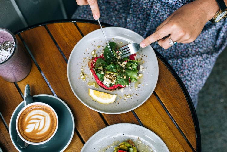 A flatlay of food and coffee at Local Authority cafe.