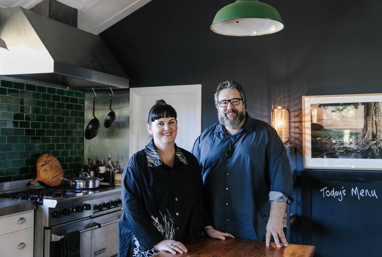 Fiona Read, and her husband Chris, in their kitchen at Hapuku Kitchen.