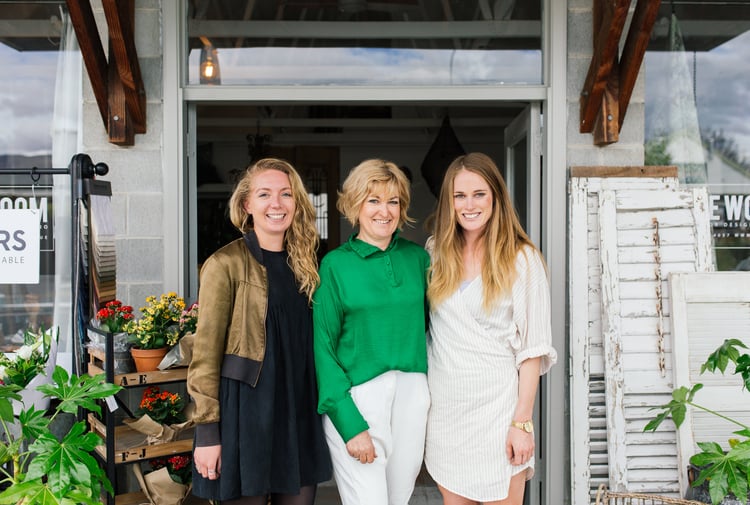 Anna Begg of the Workroom Caravan with two other women.