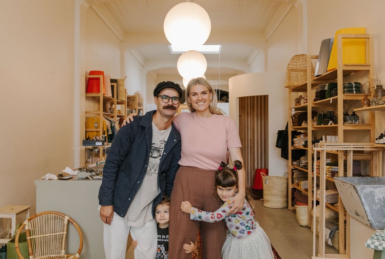 Gemma and Nathan with their kids at Blackbird Goods.