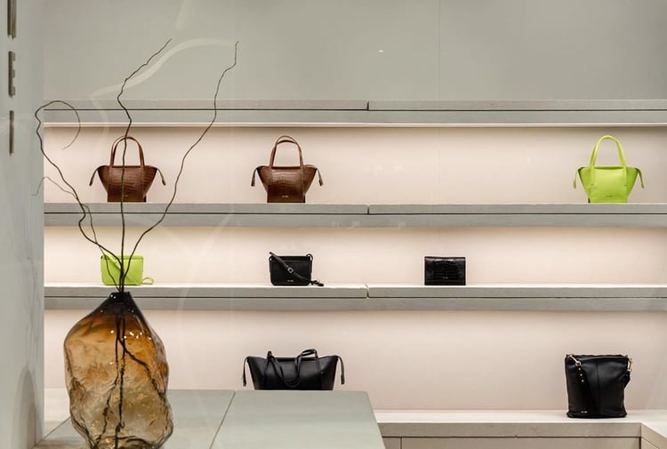Yu Mei bags on shelves.