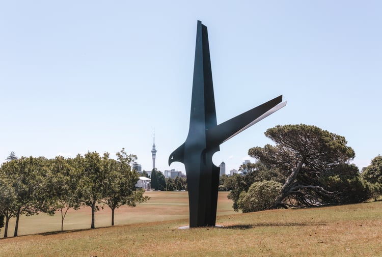 A large public art sculpture on a hill in Parnell Auckland.