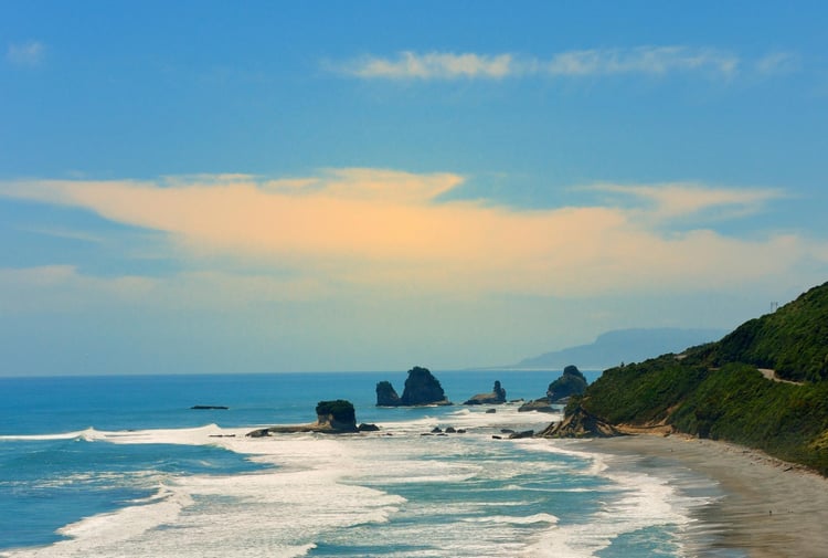 A view of Punakaiki on a sunny day.