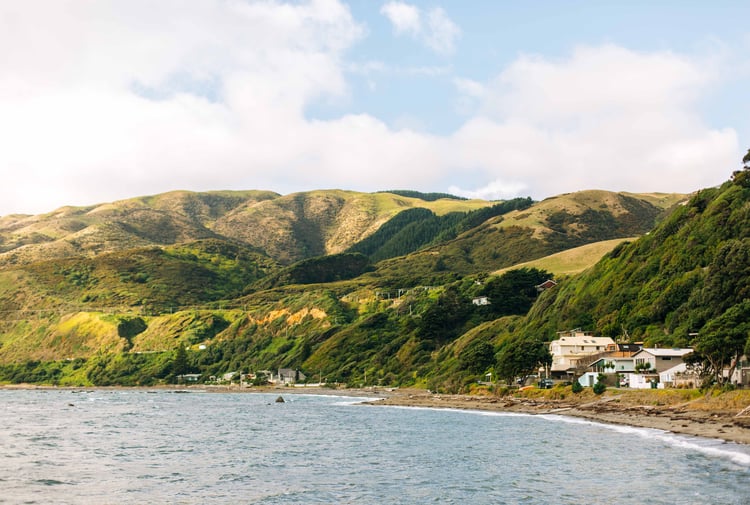 A view of Pukerua Bay in Porirua at sunset.