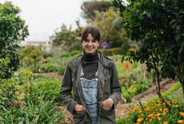 Danijela in a vegetable garden.