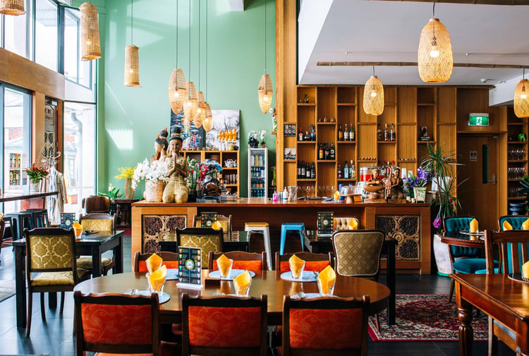 The inside of a Thai restaurant.