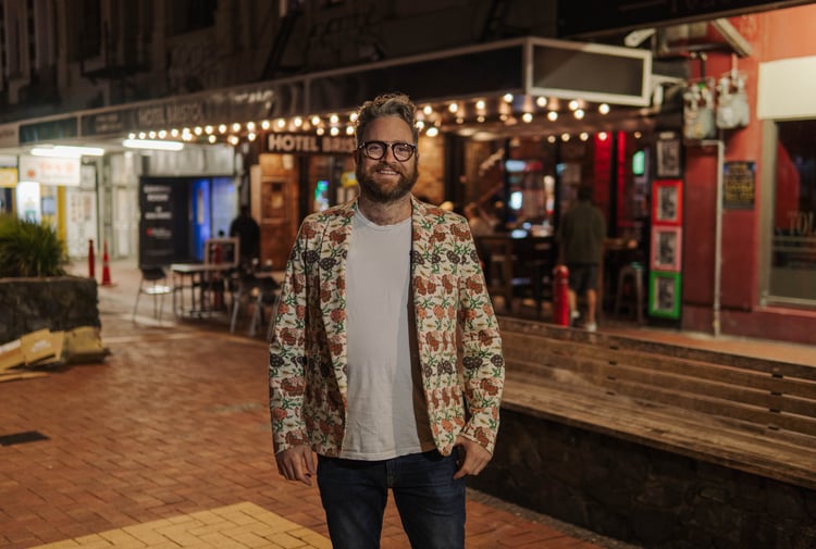 Gerry Paul standing on Cuba Street.