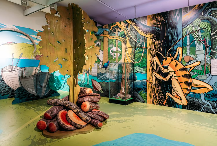 A colourful mural on an interior wall.
