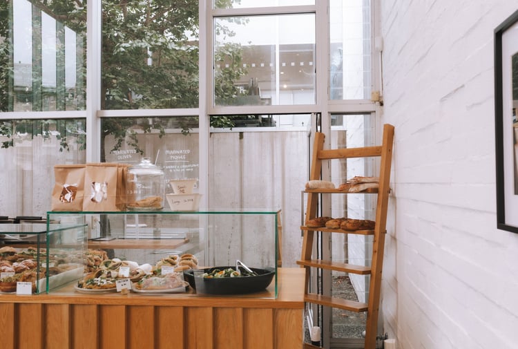Bread, sandwiches and salads in the cabinet in Little Rosie.