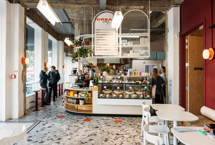 Interior of Cream Eatery in Hamilton with overview of cabinet and counter area