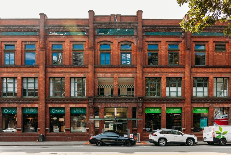 The grand brick exterior of a building in Wellington.
