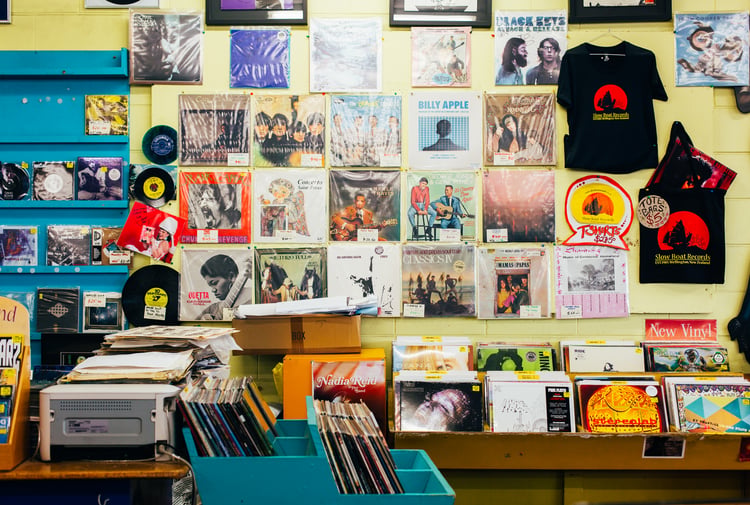 Interior of record store.