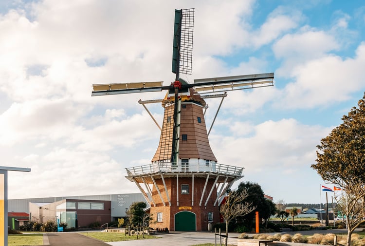 A large windmill building.