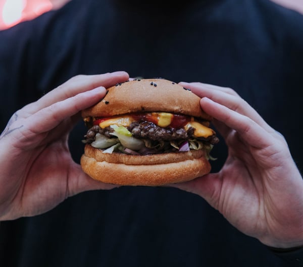 Close up of a burger.