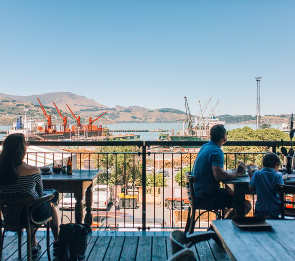 Looking out to Port Lyttelton from Lyttelton Coffee Co-op.