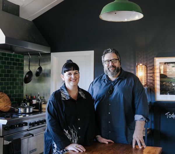 Fiona Read, and her husband Chris, in their kitchen at Hapuku Kitchen.