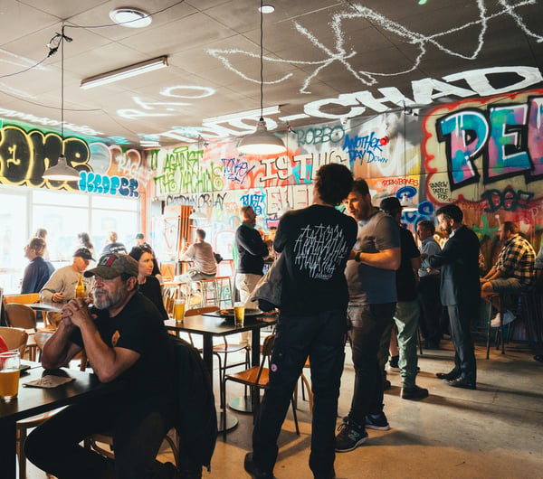 Crowd inside the bar at Abandoned Taproom Petone.