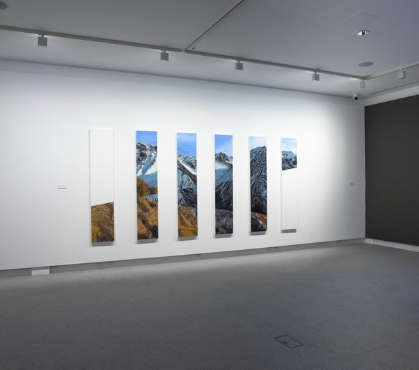 Works of art on a white wall.