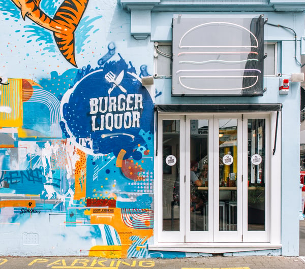 The entrance to Burger Liquor.