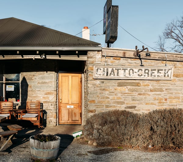 The stone exterior of Chatto Creek Tavern Central Otago.
