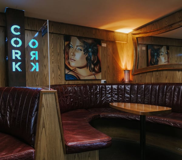 Brown leather booth seating at Cork, Wānaka.